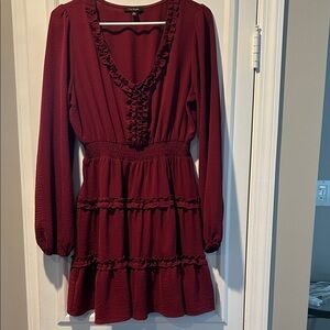 City Studio Deep Burgundy/wine Ruffle Tiered Long-Sleeve Dress